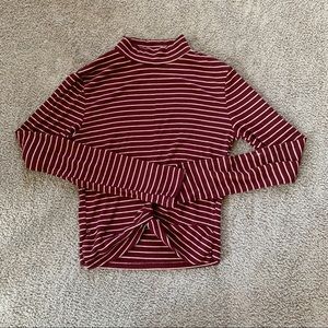 NWOT Red and White Long Sleeve Knit Twist Crop Top